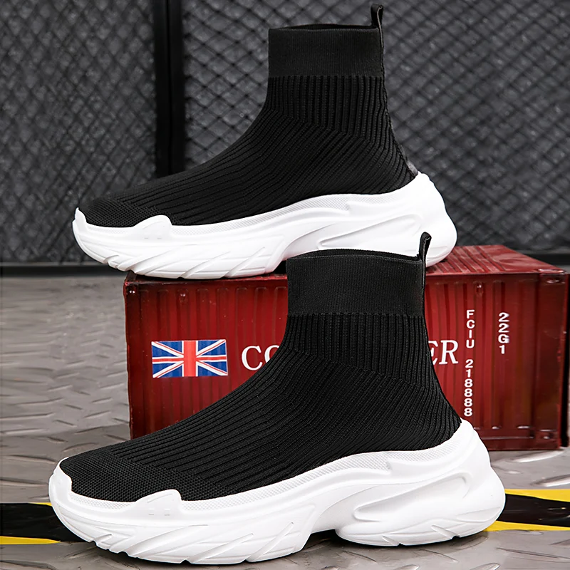 Men's Hig Tops Flying Weaving Shoes Popular Comfortable Mens Casual Shoe Light Outdoor Athletic Sneaker for Men Trendy Sock Shoe