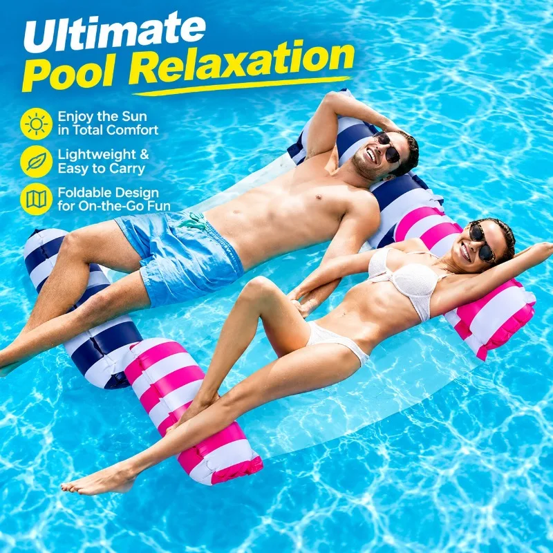 Foldable Inflatable Water Float Lounge Bed Hammock Portable Floating Recliner for Pool Lake Beach Summer Water Relaxation