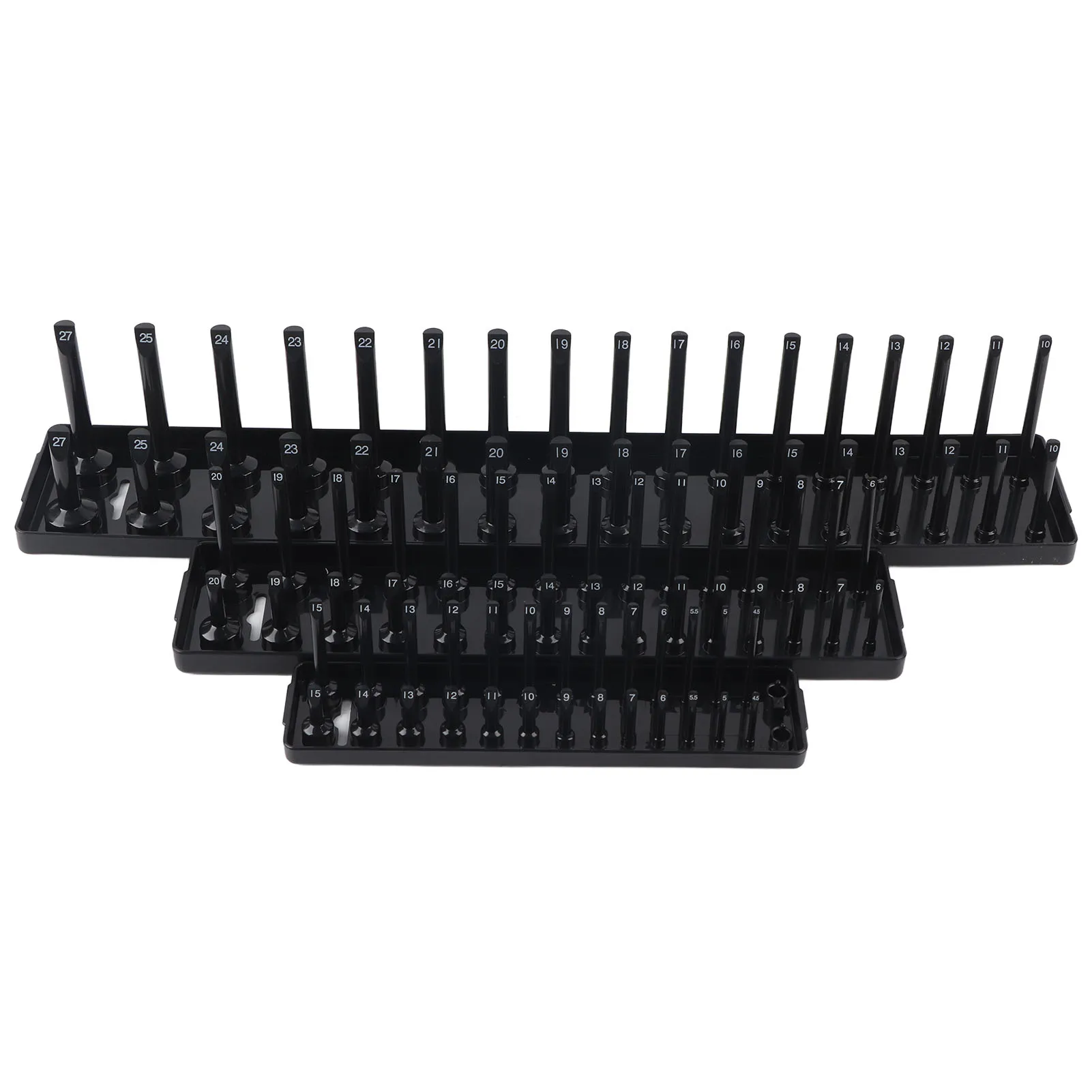 3PCS 1/4in 3/8in 1/2in Socket Holder Organizer Black Multifunctional Storage Set for Toolboxes
