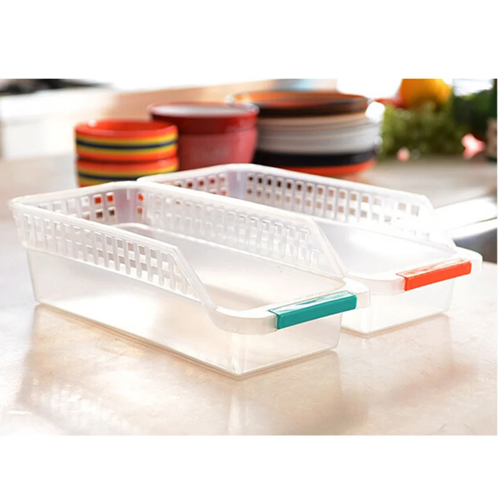 

Plastic Tabletop Storage Box Refrigerator Fruits Drinks Organizer Handle Kitchen Bottle Container Random Color Compact