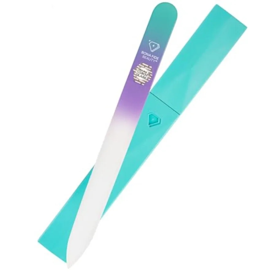 

Czech Glass Nail File with Case, Pastel Green Violet Crystal File for Natural Nails. Nail Care Tool Gifts for Women