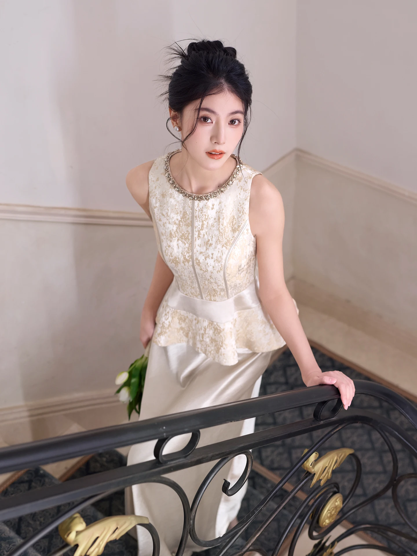 

Elegant Champagne Color Chinese Style Engagement Dress Formal Ball Gown Date Night Robe Wedding Ceremony Skirt Long Evening Gown