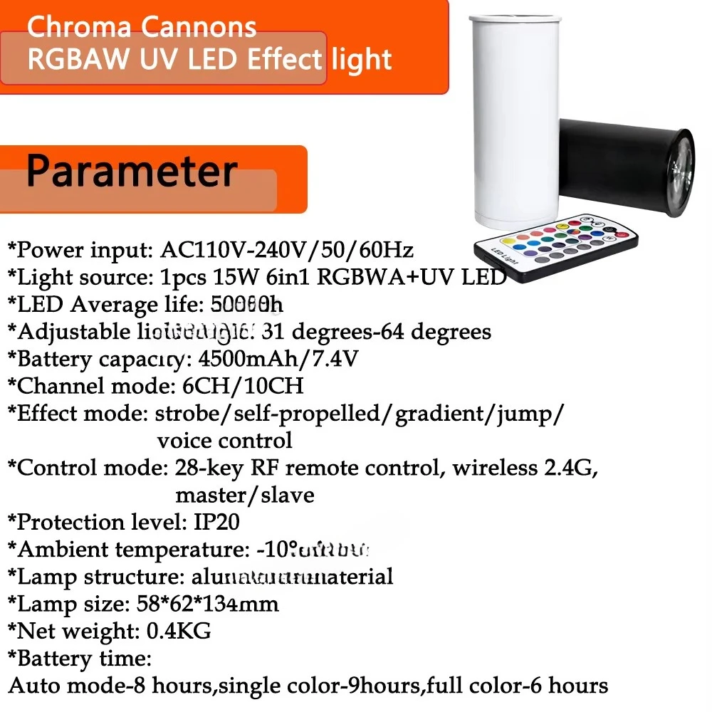 12pcs with Case 15W RGBWA UV 6in1 DMX LED Wireless Battery Powered Mini Uplight for DJ Stage Light