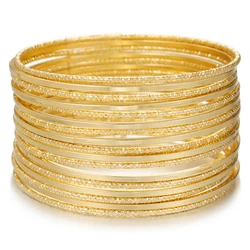 Trending Fashion Classic Frosted Ultra Simple Ring Bracelet Set Boho Chic Multi-Layer 17-Piece Alloy Bracelet Set for Women