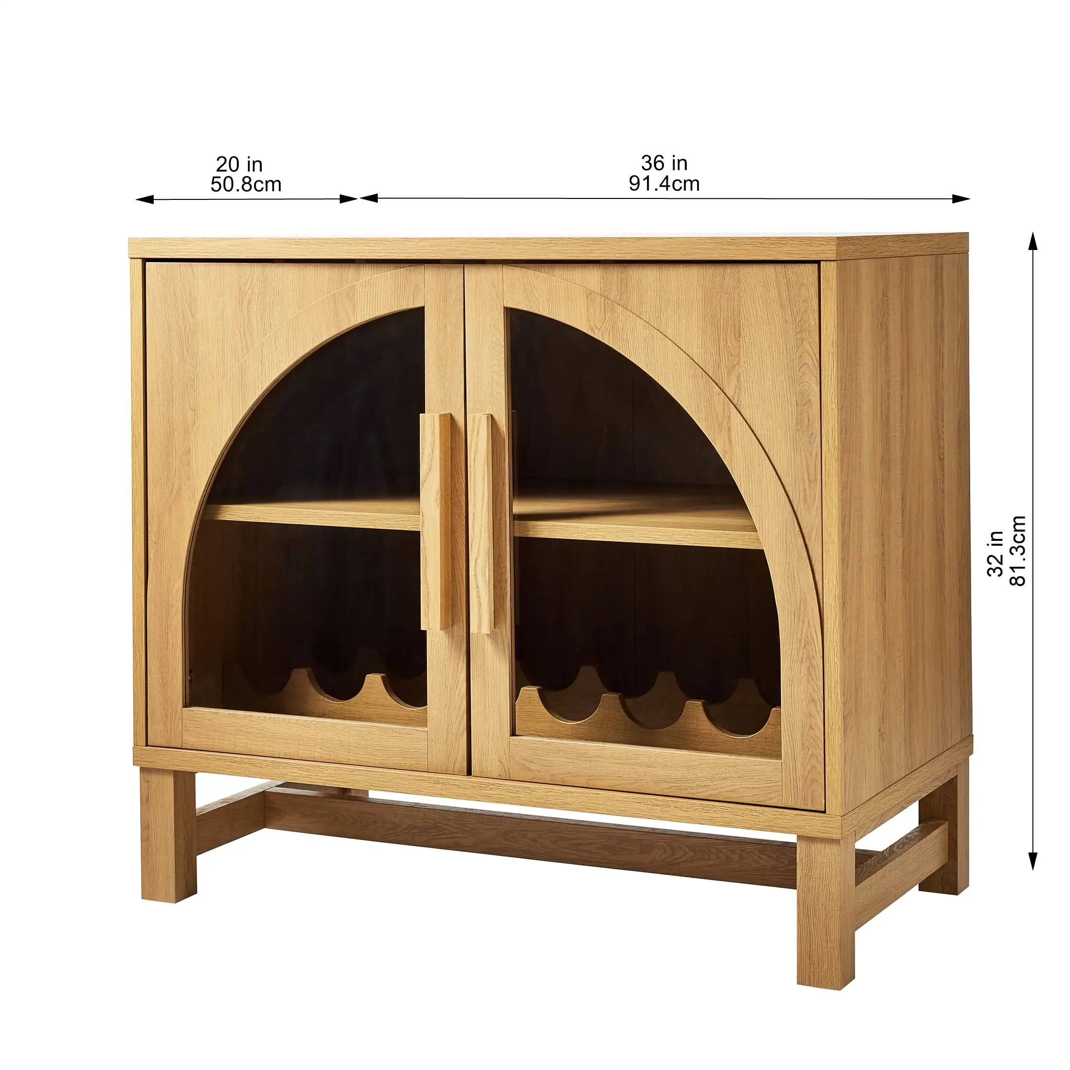 Juliet Arch Door Kitchen Cabinet, Light Honey Finish