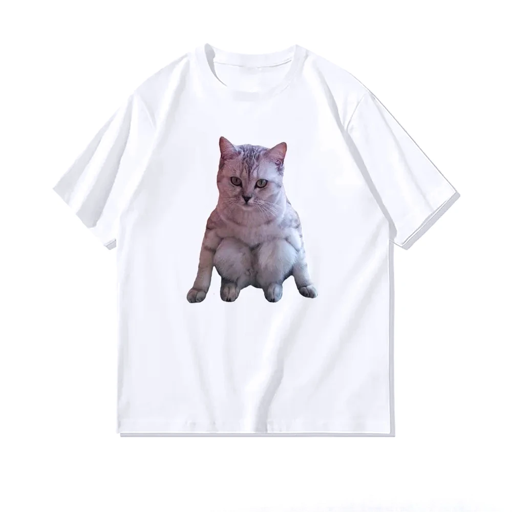 A Cat Sitting on Its Haunches T-Shirt Woman Casual Summer Graphic T Shirts Creative Streetwear O-neck Funny Shirt Y2k Tee Tops