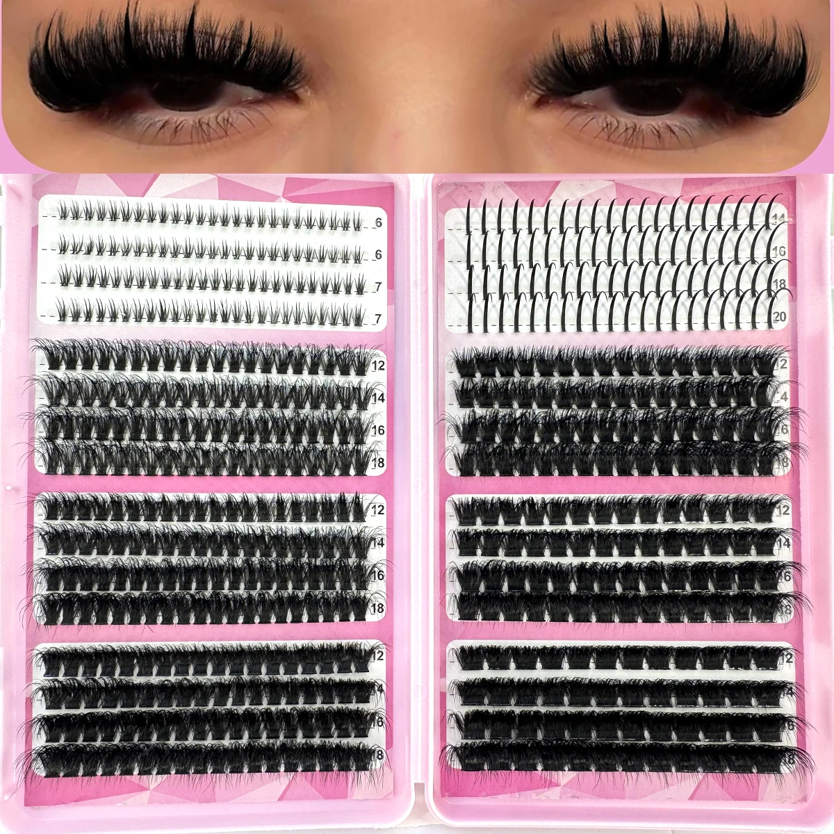 60d-200d + inferior + clusters de cílios pontiagudos volume individual cílios cluster extensões picos cílios clusters diy cílios de fadas