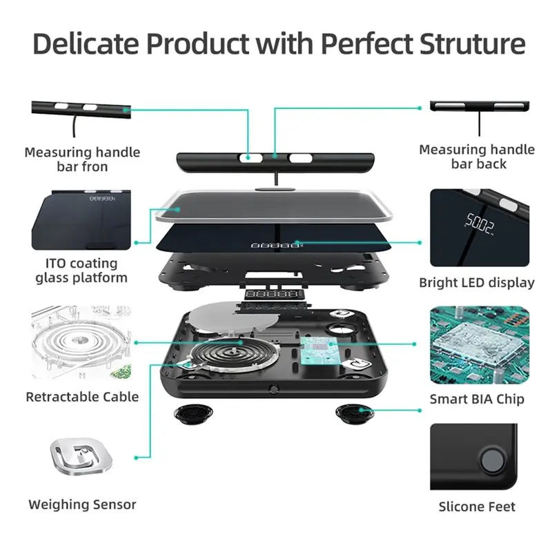 B89B-Báscula de peso corporal Balança de gordura corporal 8 eletrodos Balança de bioimpedância Composição profissional