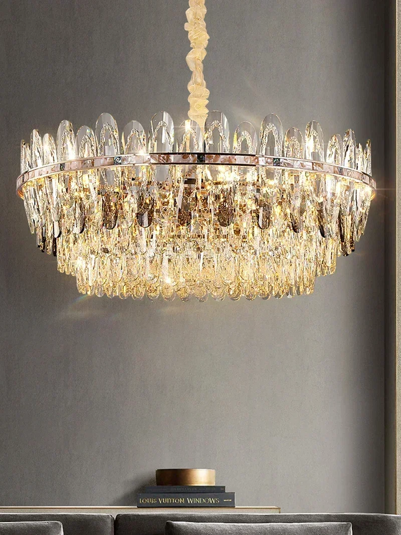 Modern Crystal Living Room Chandelier American Luxury Room Decoration Led Shell Elements Hall Lighting