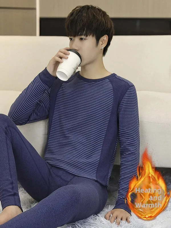 

High-Quali Winter Heating Thermal Underwear Set for Boys Polyester And Spandex Striped Thermal Suit Long Sve Warmth Ense...