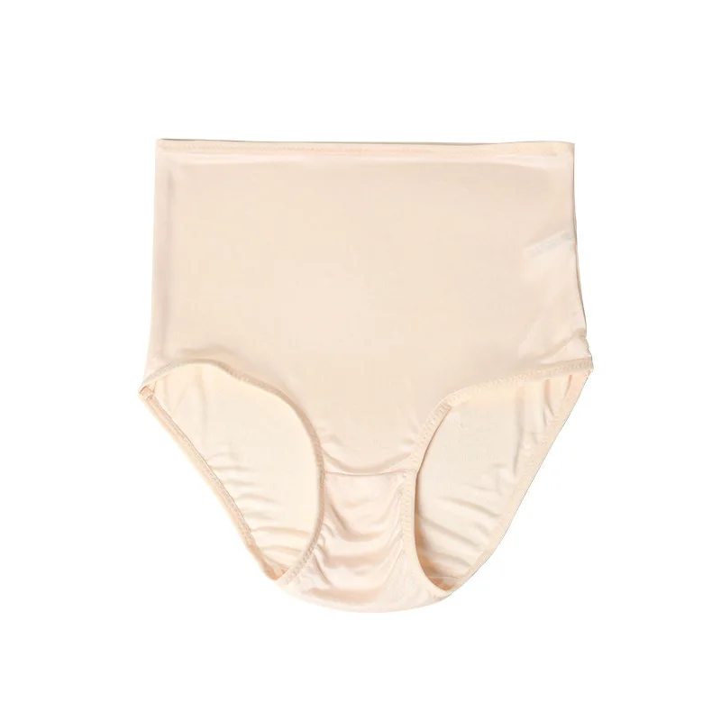 Silk High-waisted Underwear Women\'s Thin Mulberry Silk Belly-free Shorts Loose Super Large Size Briefs
