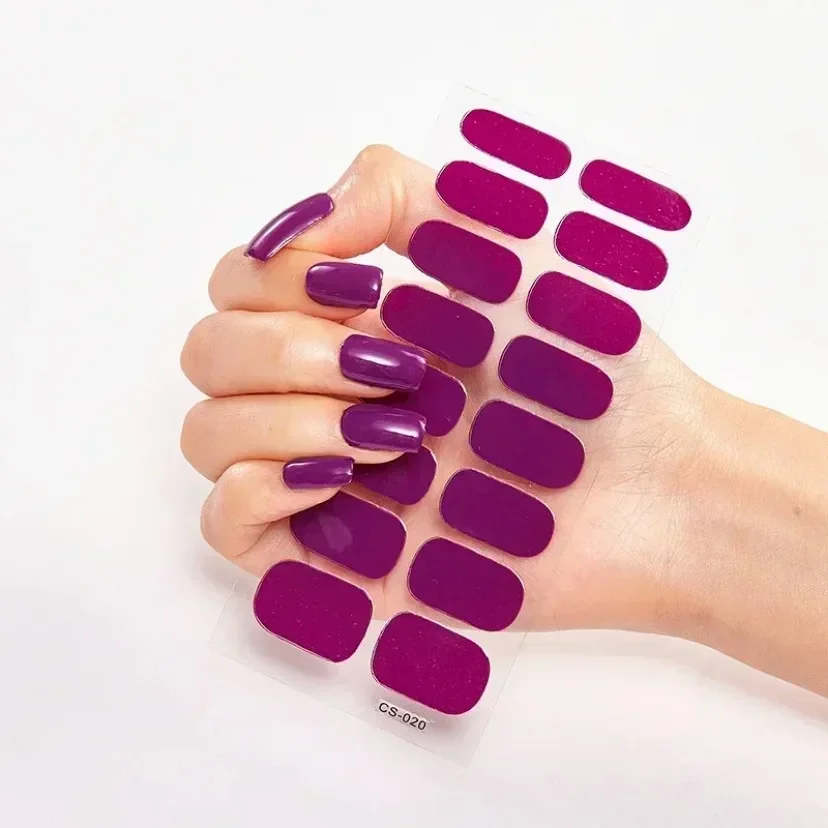 16 puntas de gel semicuradas de color sólido, calcomanías de uñas que se curan con lámpara UV/LED, decoración de uñas de larga duración 4