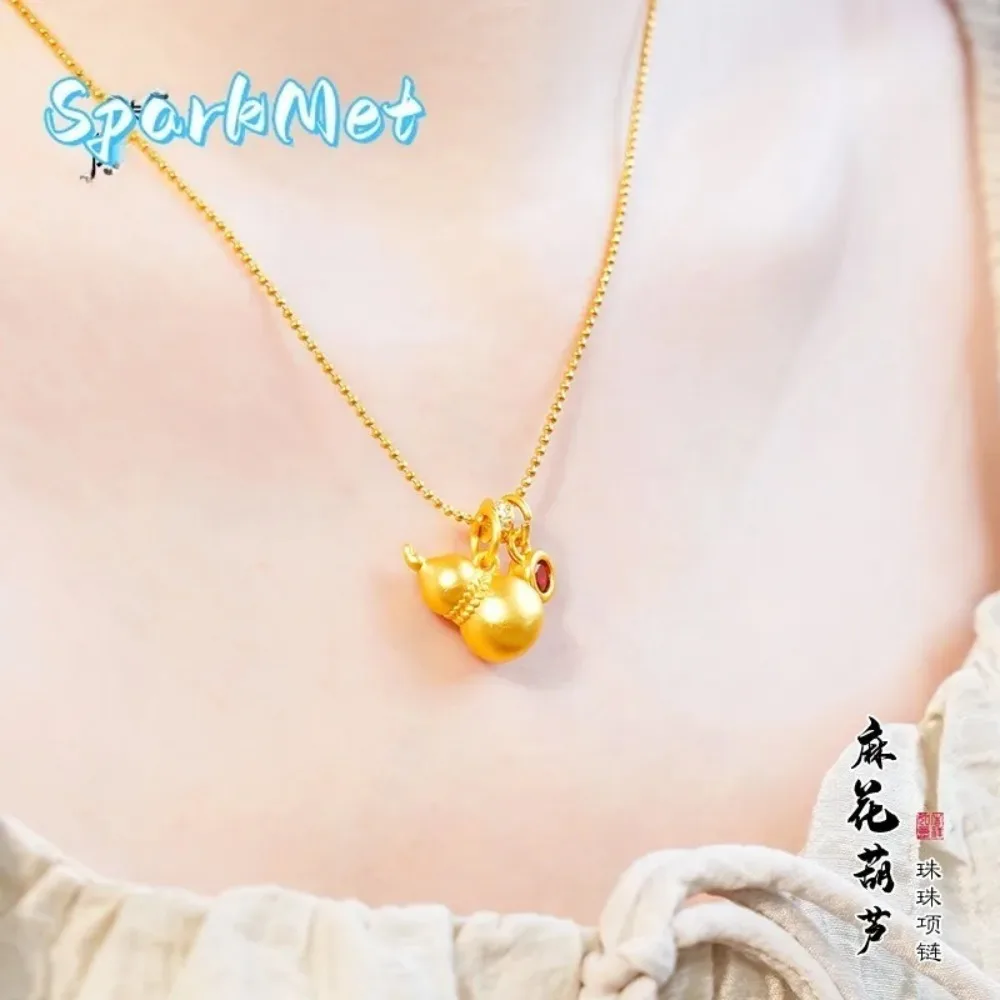 

Sparkmet Niche Design Feelings 9999 24K Real Gold Ruyi Gourd Fulu Necklace New Luxury for Girlfriend Wife Mother