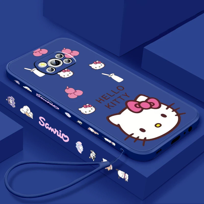 Hello Kitty Sanrio Cute Liquid Left Rope For Xiaomi Mi Poco X6 X5 X4 X3 M6 M5 M5S M4 M3 F5 F4 F3 Pro 5G Soft Phone Case