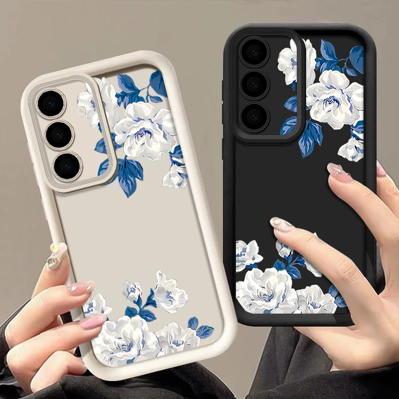 Weiße Blumenmuster Handyhülle für Samsung Galaxy A17 A56 A16 A36 A55 A15 A25 A26 A35 A54 A53 5G TPU Weiche Silikon Rückseite