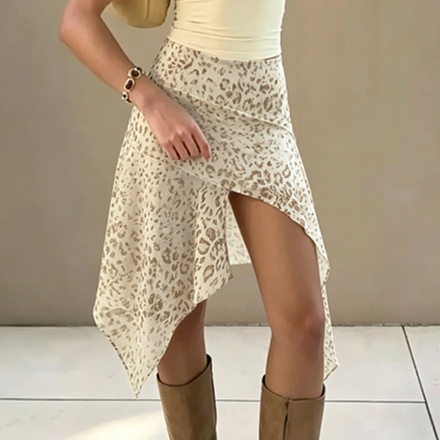 Leopard Print Asymmetrical Mesh Midi Skirts Women Fashion Vacation Beach Cover Ups Y2k Casual Streetwear Bottoms Night Clubwear
