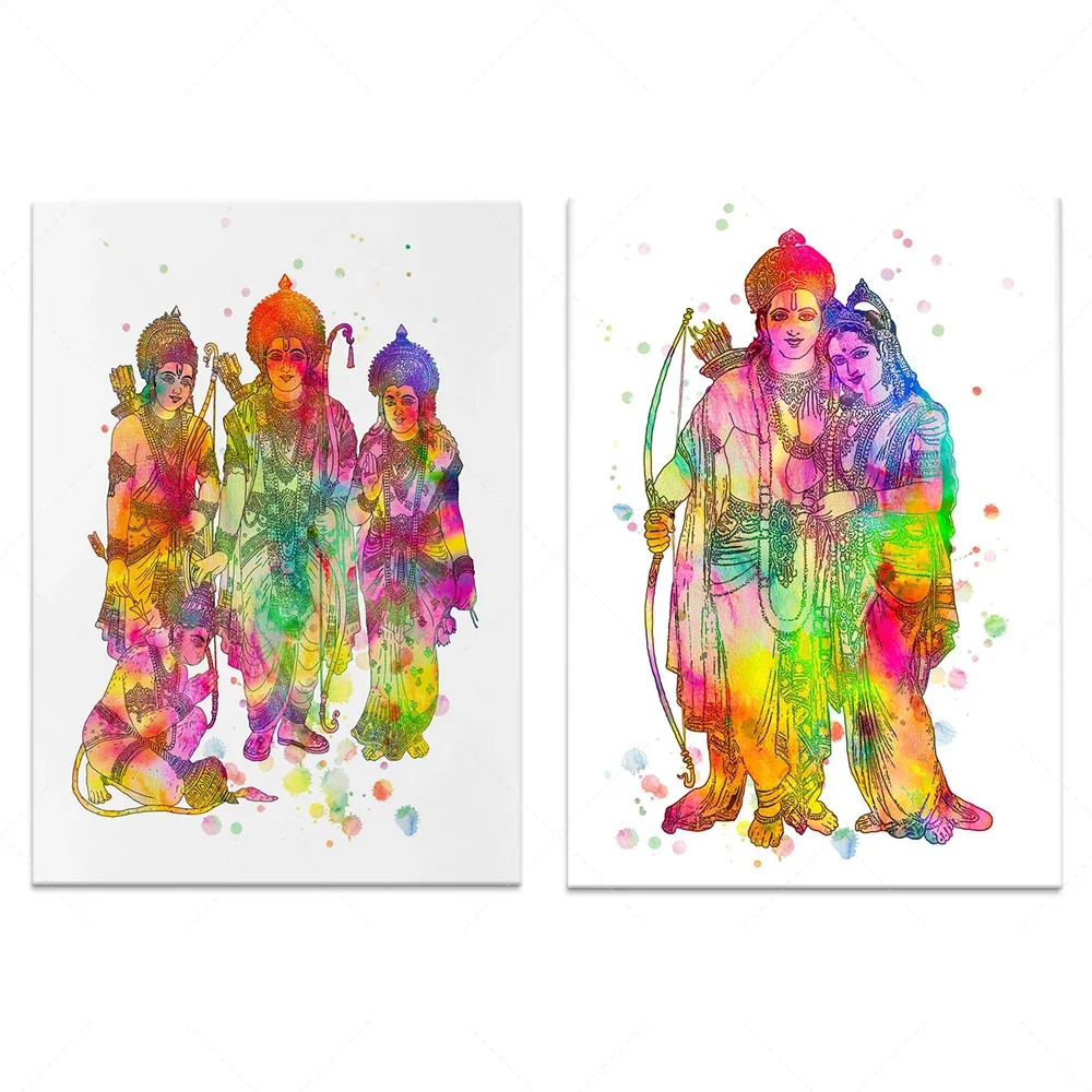 Rama Sita paintings, Rama wall art, Sita and Rama prints, Rama Sita Hanuman Lakshman paintings, Hindu gods, Diwali gifts, Hindu