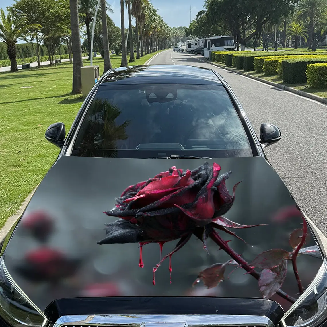 Gothic Rose Pattern Car Hood Stickers, Decorative Car Packaging Paper, Bold Designs, Halloween Decorations, Car Parts Accessorie