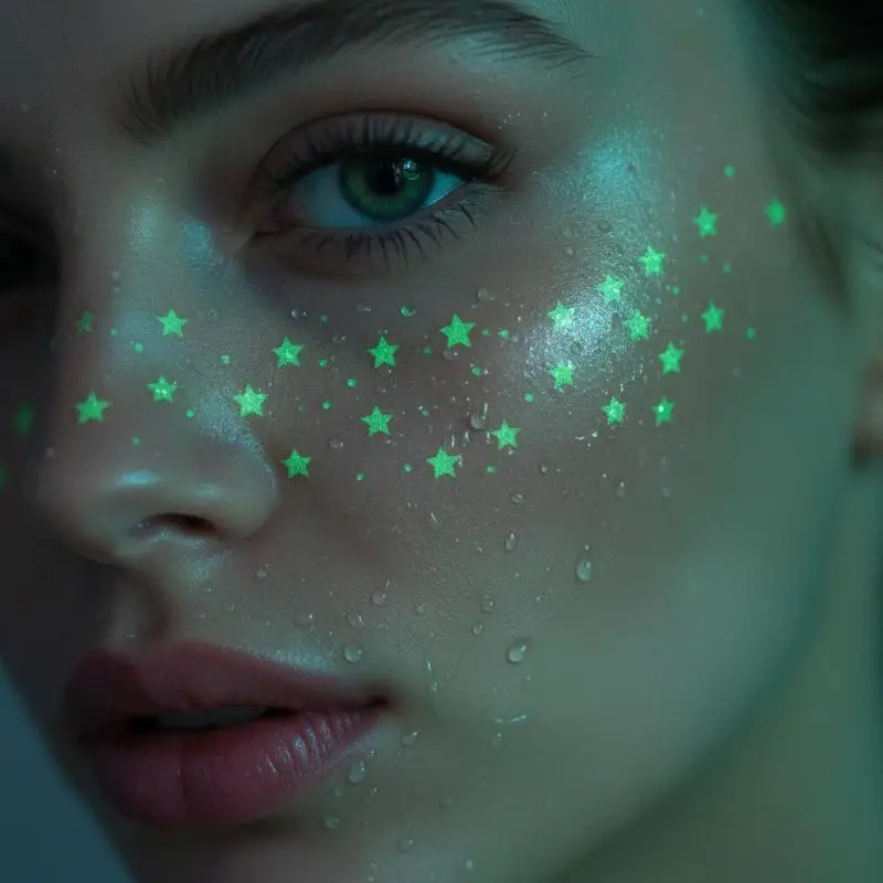 Luminous Freckle Tattoo Stickers Sparkle Glow Star Heart Pattern 4 Sheets Waterproof for New Year Eve Party