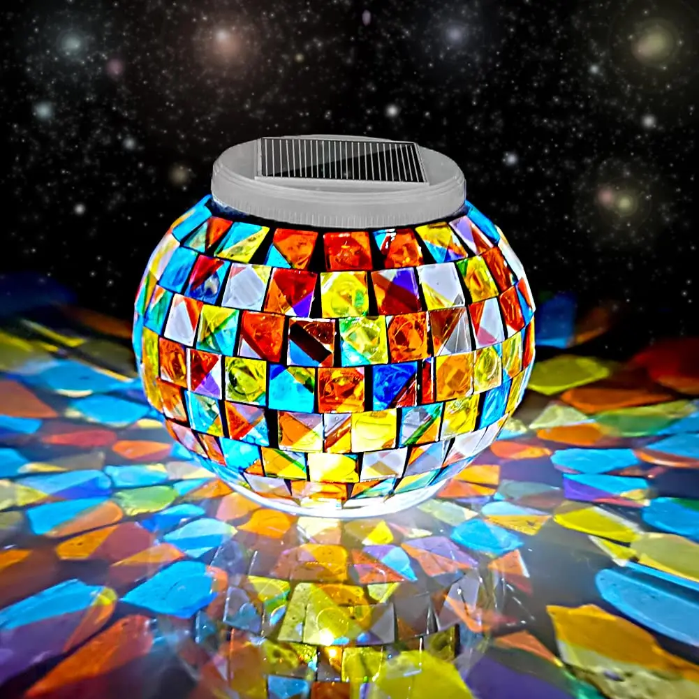 

Color Changing Solar Powered Glass Ball Garden Lights Table Lights Waterproof Led Night Light Ideal Gift(Mosaic Glass)