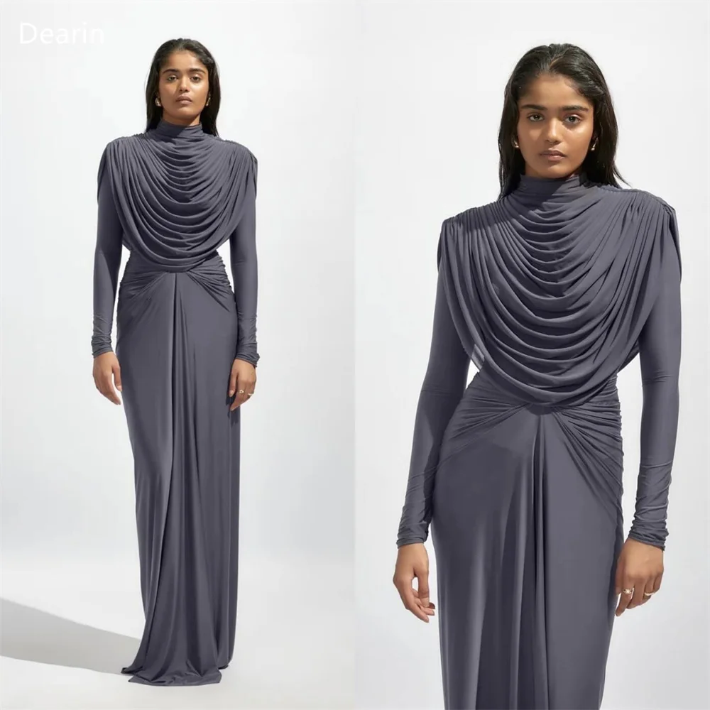 Robe de Bal Personnalisée pour Femme, Tenue de Soirée Dearin, Col Haut, Colonne, Jupe Longueur au Sol, Nministériels d à Volants, sur Mesure, pour les Occasions Formelles