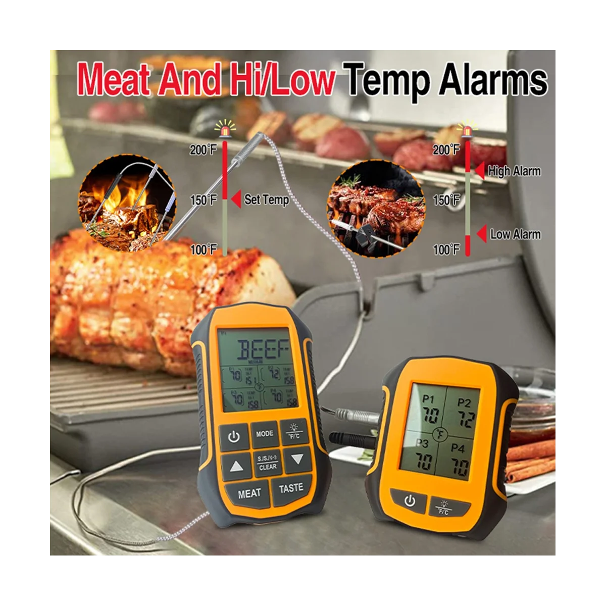 

Термометр для приготовления пищи на гриле и барбекю, цифровой беспроводной термометр для мяса с 4 щупами для приготовления пищи