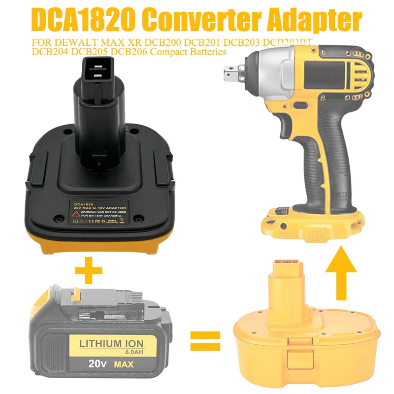 

ALASICKA DCA1820 Battery Adapter for Dewalt 20V Li-ION Battery DC9096 DE9098 DE9096 Convert To Work for Dewalt 18V Nickel Tools