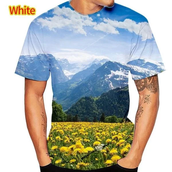 New Fashion Men's Plus Size 3D Print Landscape T-Shirt Wild Nature Scene Personality T-shirt