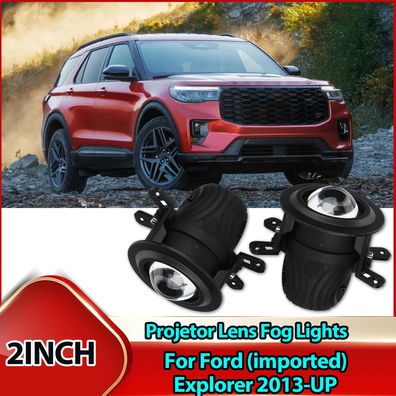 ROADSUN 2 Inch Bi-LED Projector Fog Lights with brackets 3 color 3000k 4300k 6000k Fog lamps For Ford (imported) Explorer 2013-