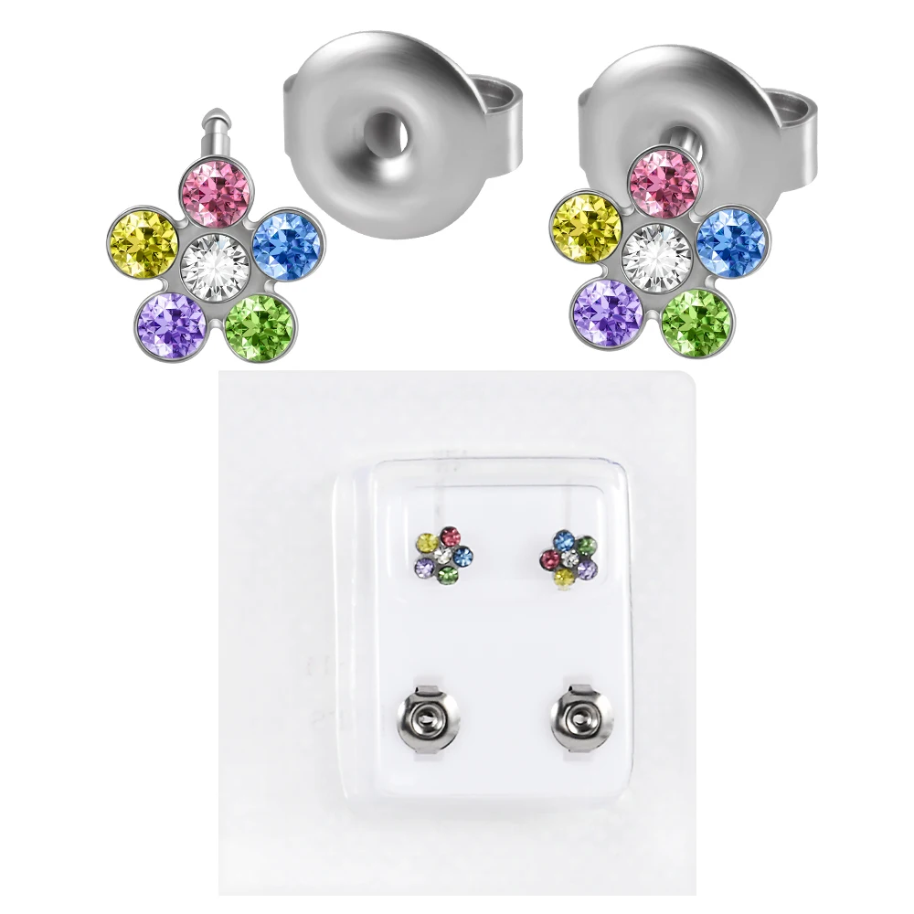 PAIR Surgical Steel Mixed Style Zircon Ear Piercing Studs Prong Cz Builted Earrings studs Heart Daisy Earring Piercing Jewelry