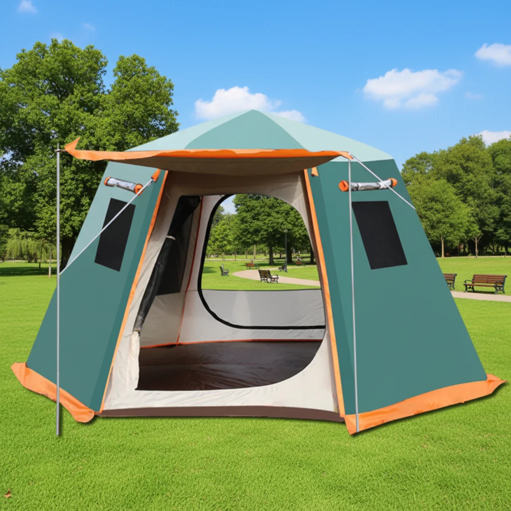 Outdoor Automatic Four-season Tent 5-8 People Sunscreen Rainstorm Camping Aluminum Hexagonal Fiberglass Oxford Fabric