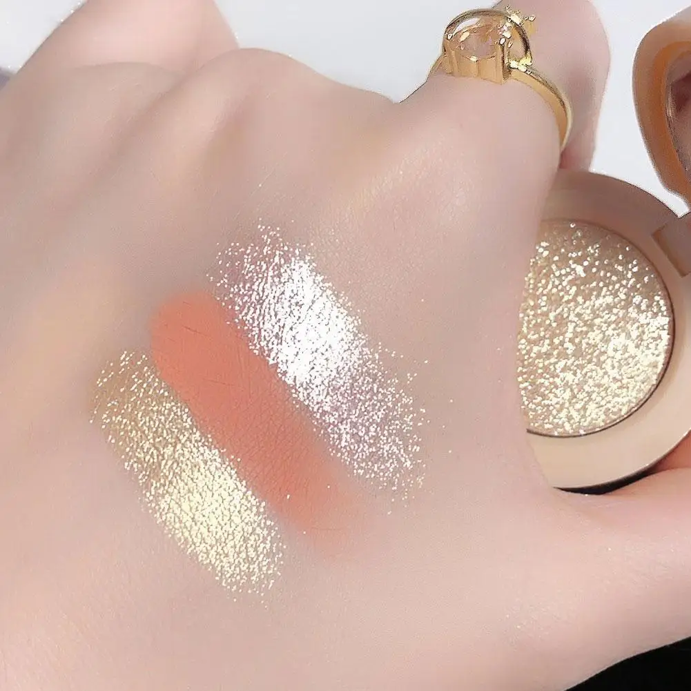3 in - 1 One Makeup Palette Peach Blush Contour Shadow Highlighter with Matte & Glitter Pigments for Eyebrow Nose and Face Plus