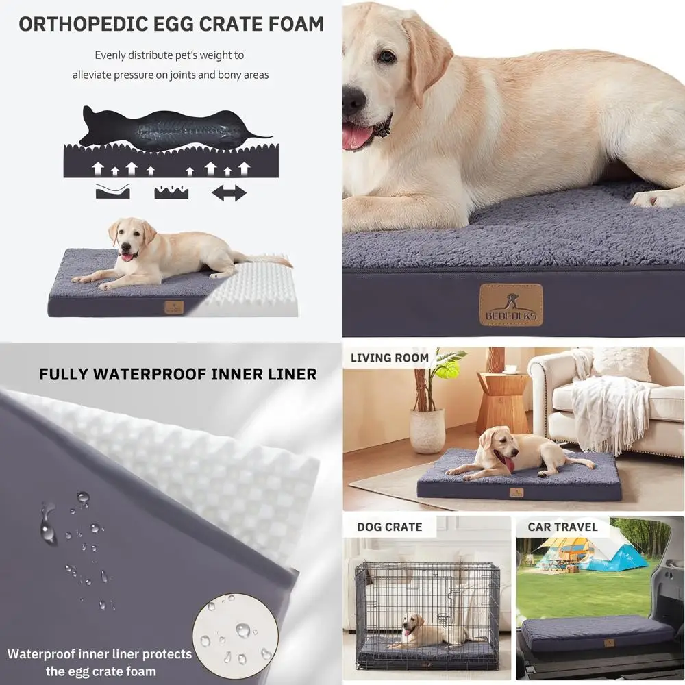 

Большая ортопедическая кровать для собак — ящик из яичной пены со съемным водонепроницаемым чехлом для домашних животных до 100 фунтов (44x32x3,5, темно-серый)