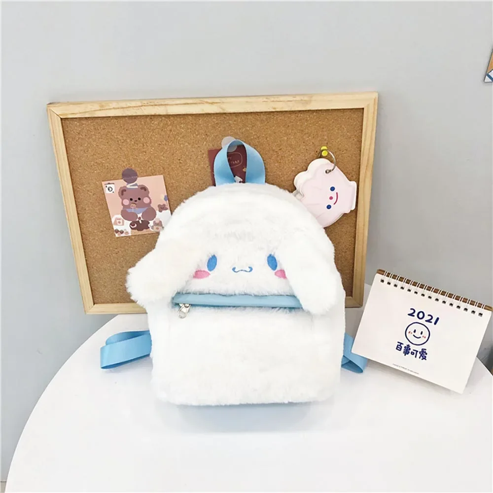 Sanrio Cinnamoroll zaino in peluche simpatico cartone animato cane bianco borse a tracolla in peluche borsa da scuola imbottita morbida regali di compleanno per bambina