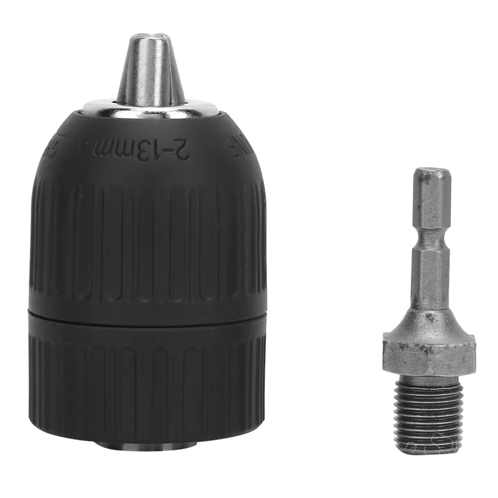 1/2 Inch Capacity (13mm) Keyless Drill Chuck 1/2-20 UNF Thread 1/4 Inch Hex Shank Drill Chuck Adapter Quick Connect Design