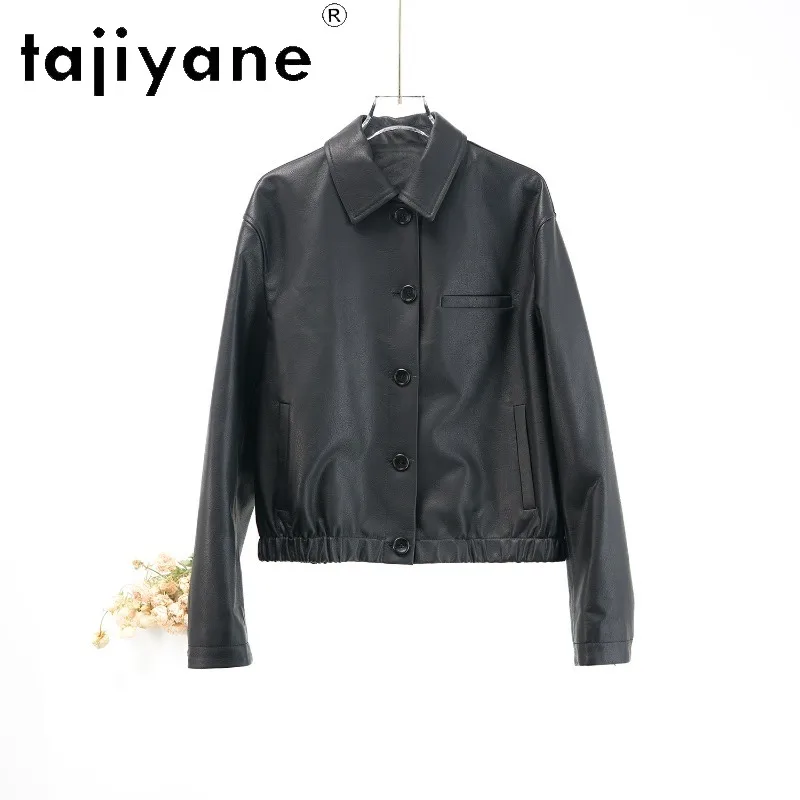 TAJIYANE Genuine Leather Jacket Woman Lapel Outerwear Sheepskin Cropped Jacket Leather Cargo Jackets for Woman Clothing Casaco
