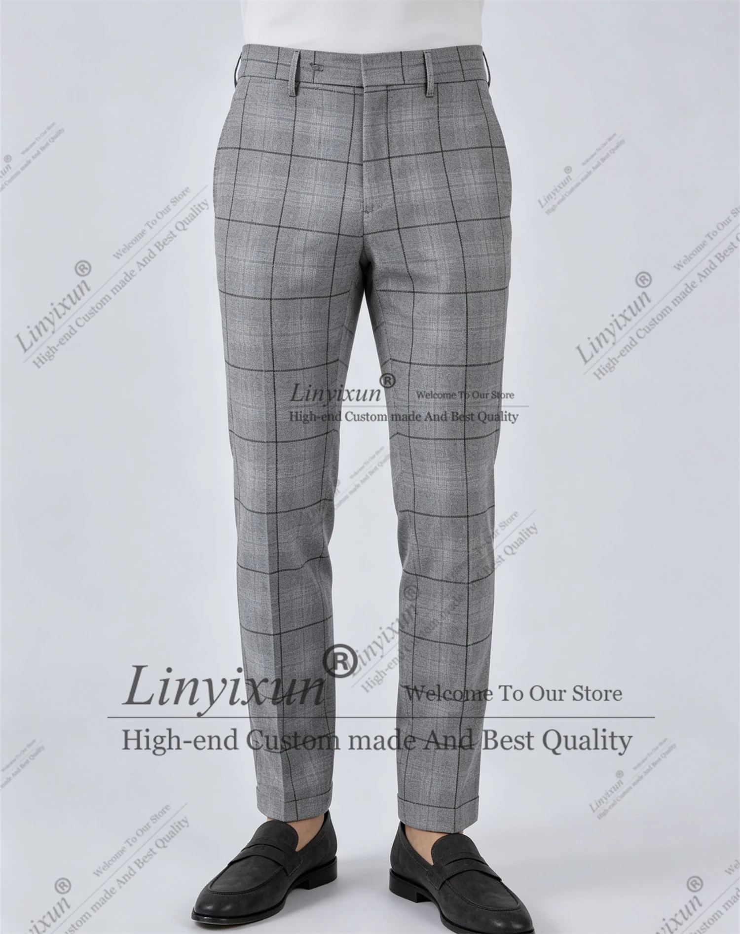 Autumn and Winter High-Quality Classics Plaid Work Pants Men Business Fashion Grey Party Casual Formal Trousers Customized