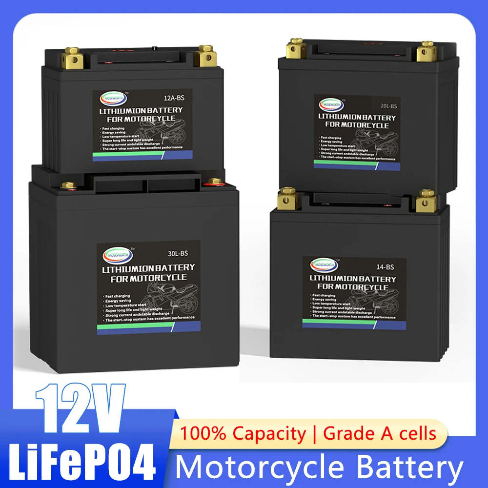 Lithium LiFePO4 Motorcycle Battery 12V 4Ah 6Ah 8Ah 12Ah ATV UTV Battery Deep Cycle Rechargeable Built in BMS for Scooter Tractor