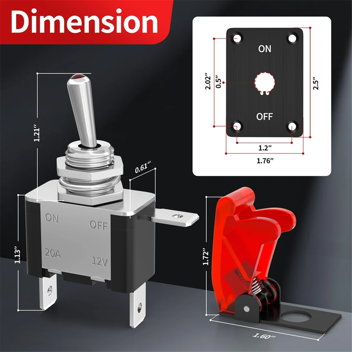 Toggle Switch 12V DC 20A Lighted Toggle Switch 3 Pin ON/Off SPST LED Illuminated with Mounting Panel