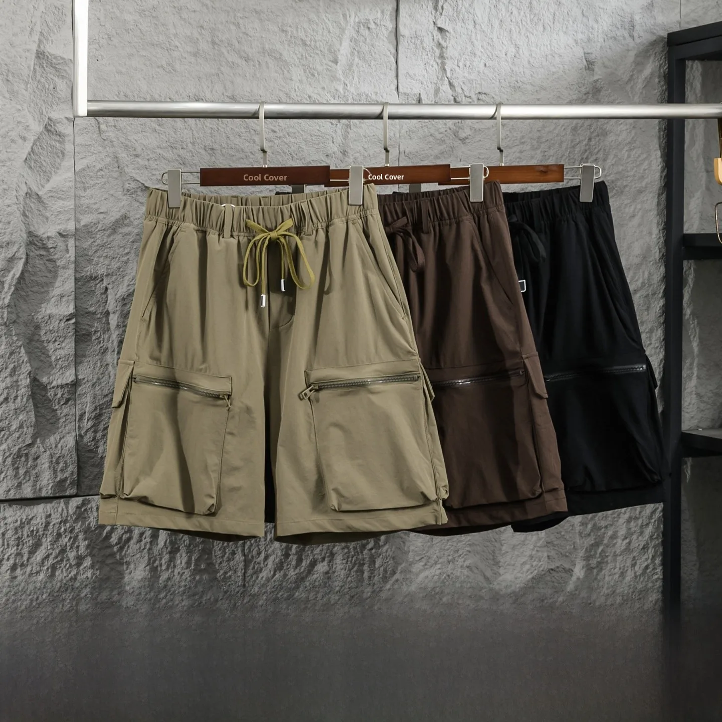 High Elastic Quick Dry Summer Men's Straight Leg Workwear Shorts Five Pocket Loose Casual Trousers Trendy Nylon Spandex Blend