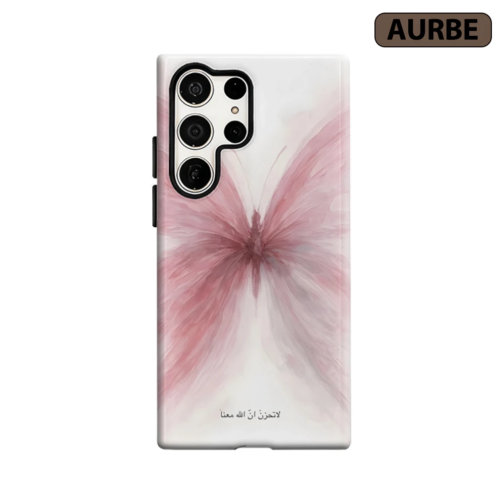 Blush Pink Butterfly Phone Case for Samsung Galaxy S26 S25 Ultra S24 S23 Ultra Plus Shockproof Double Layer Tough Back Cover