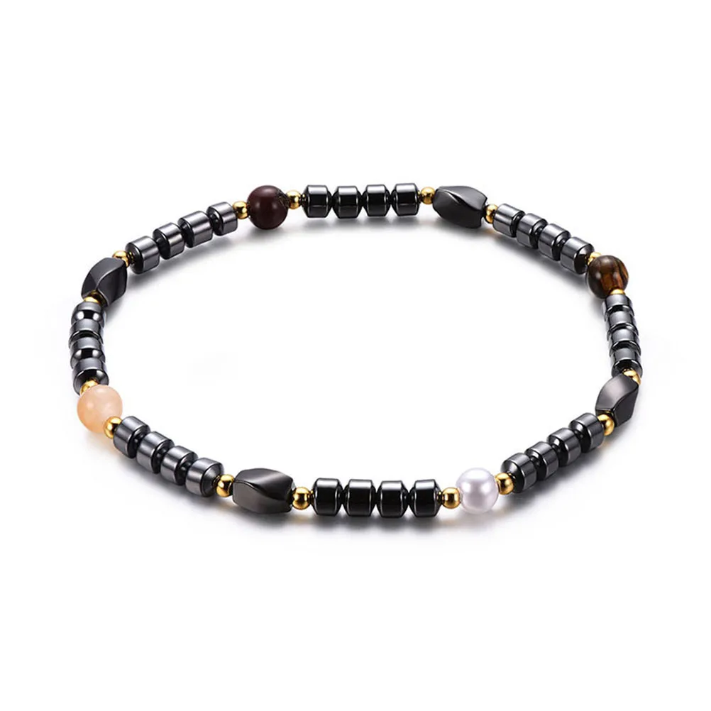 2pcs Magnetic Anklet Bracelet Hematite Acrylic Elastic Foot Chain For Men Women Adjustable Fashion Jewelry Gift Idea Magnetic