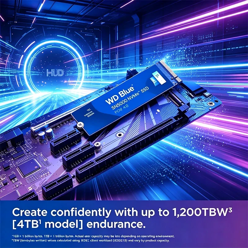 Western Digital SN5000 WD Blue 1T 2T PCIe Gen 4.0 NVMe M.2 2280 Internal SSD Hard Drive for Laptop Gaming Desktops