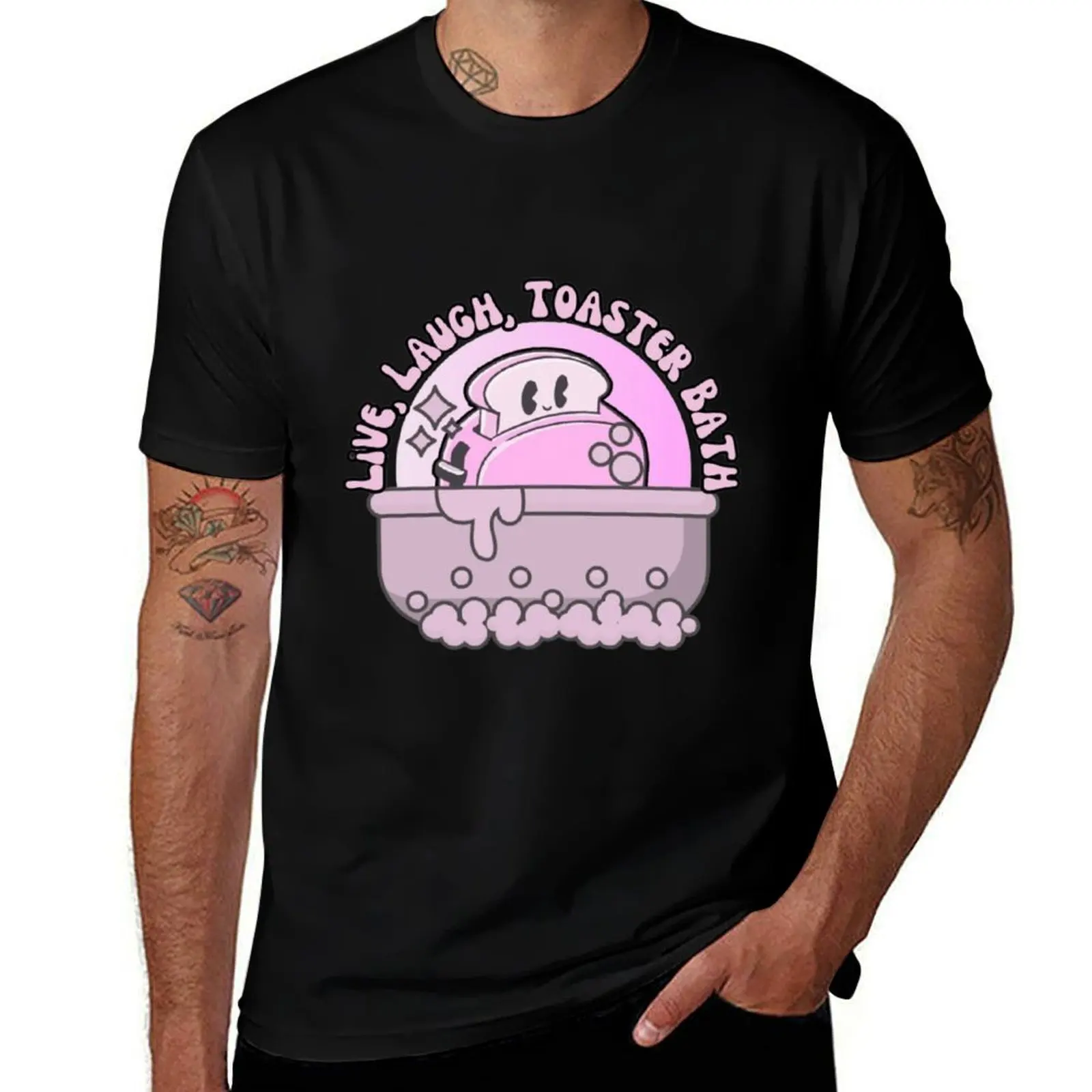 

Live, Laugh, Toaster Bath - Pretty in Pink Print T-Shirt man clothes boys animal print T-shirts for men cotton