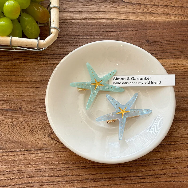 Summer Beach Blue Star Hair Clip Women's Stylish Side Bangs Forehead Accessory Trendy Headpiece