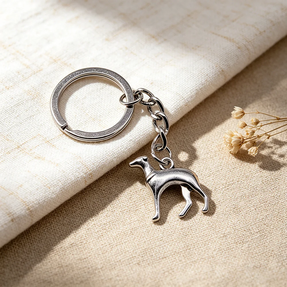 Whippet Greyhound Dog Keychain Silver Sighthound Charm Keyring Gift for Dog Lovers Greyhound Mom Pet Owners