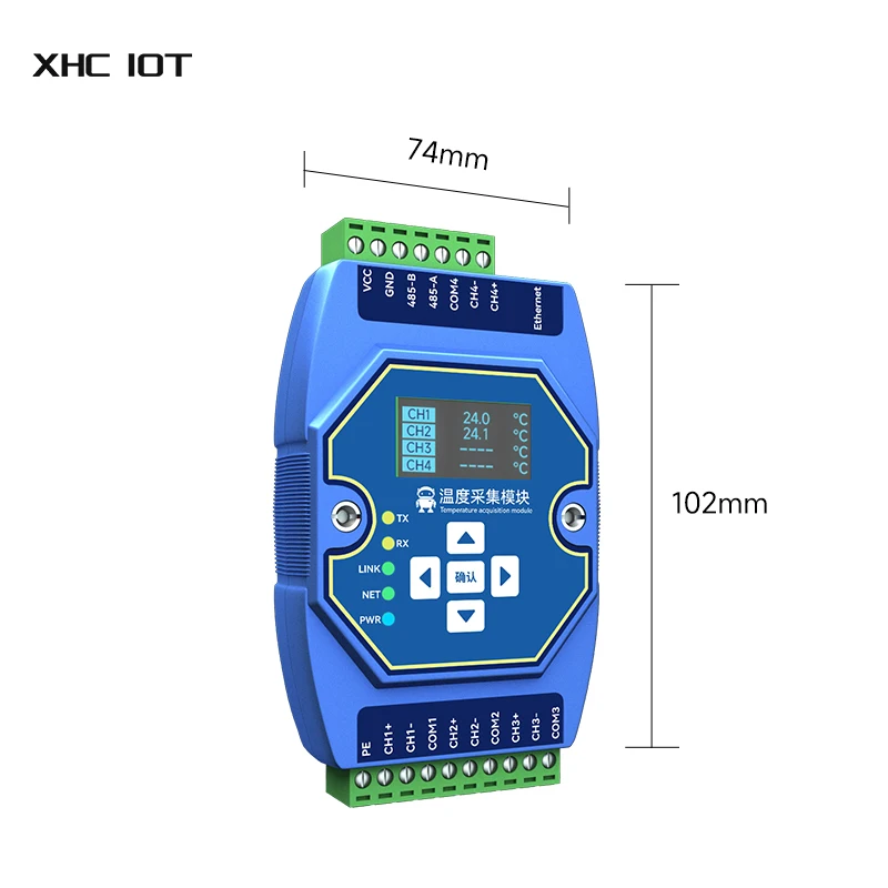 Imagem -02 - Xhciot-módulo de Aquisição de Temperatura com Tela Oled Ethernet Rs485 Vias Pt100 Rtd Me31-xdxx0400 Suporte Modbus