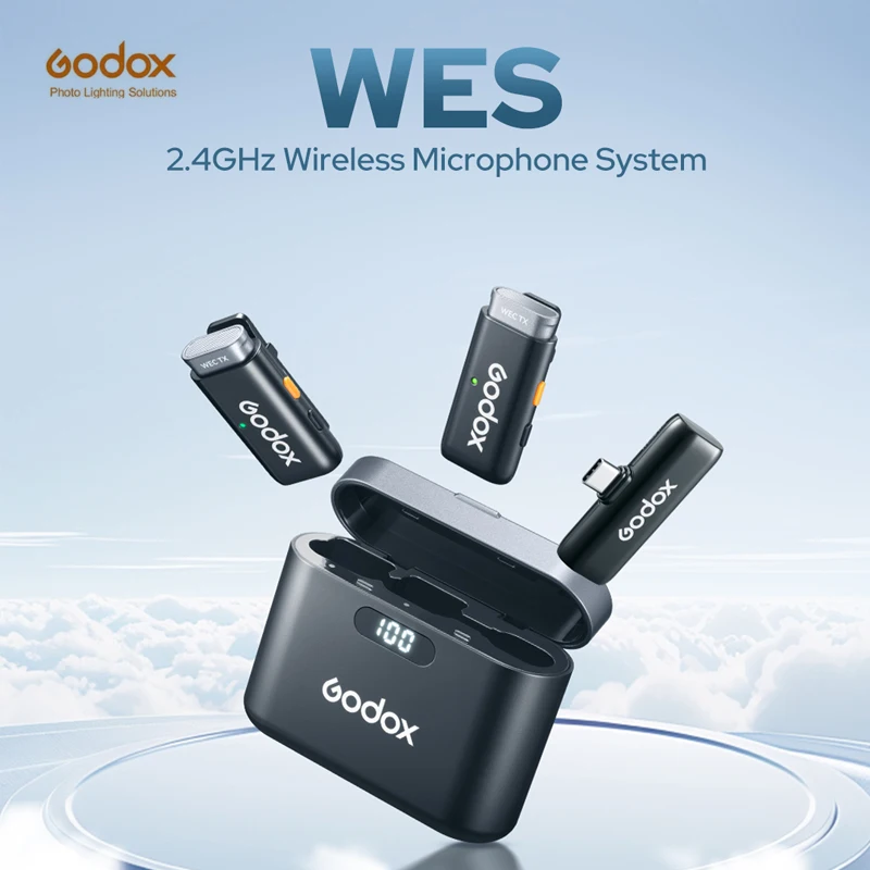 GODOX WES 2.4GHz Wireless lavalier Microphone System for iOS/Android Cell Phone Live DSLR Camera One-click Noise Reduction