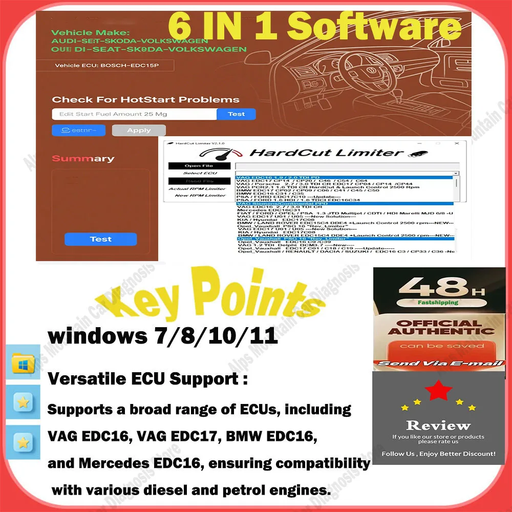 

Программное обеспечение ECU 6 в 1, упаковка ограничителя жесткого разъема, дизельный + бензиновый двигатель UltraCuttr + Pop&Bang + HARDCUT VMAX + HotStartr + QLaunchr