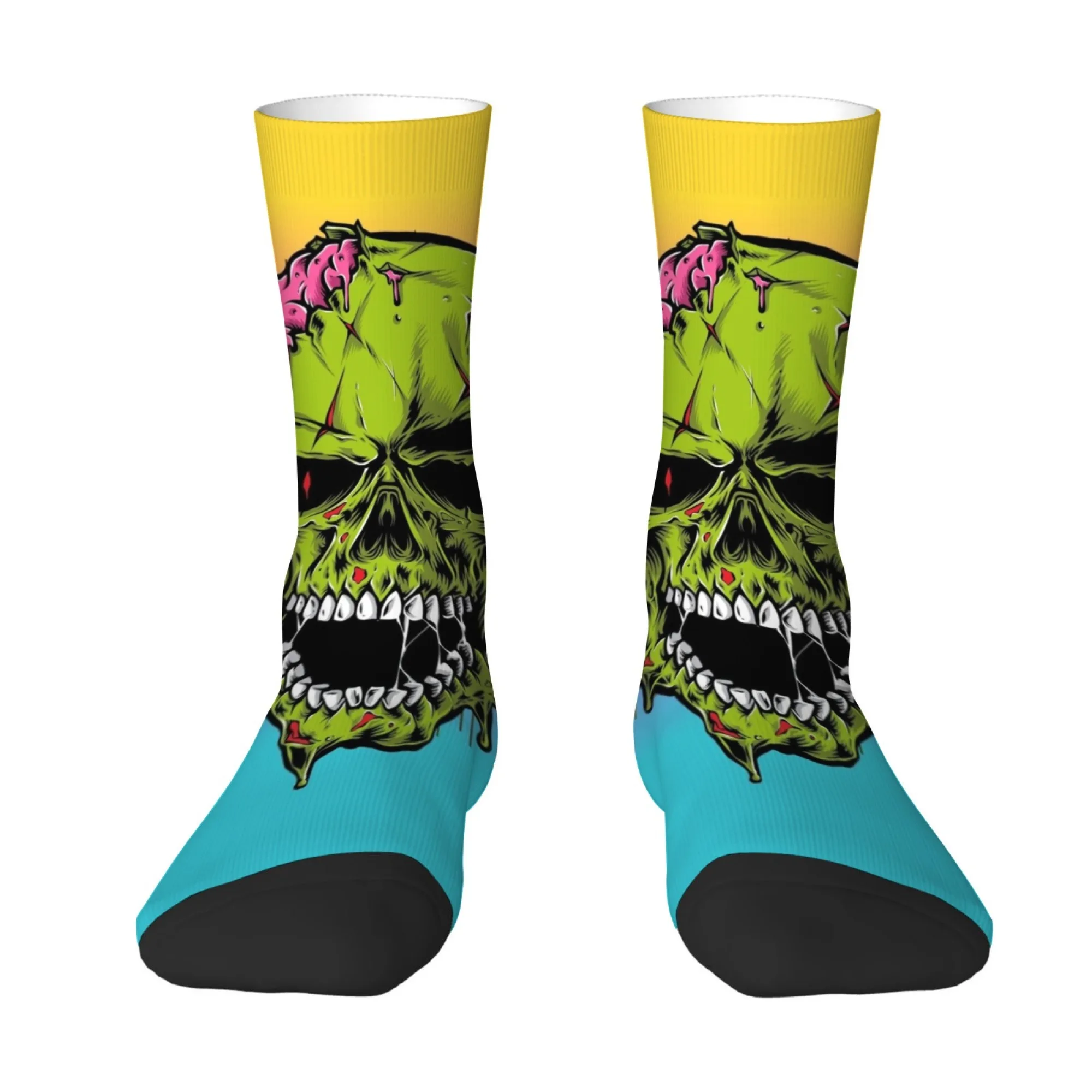 Neon Gradient Zombie Skull Socks Novelty Funny Men's Socks Harajuku Style Crazy Street Hip-Hop Socks Outdoor Casual Sports Socks